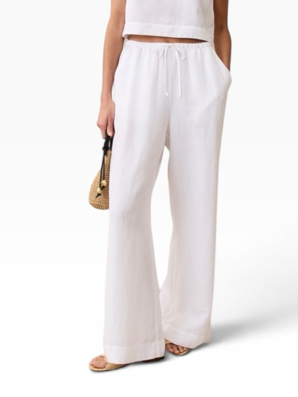 MARINE LAYER Women’s White Linen Blend
Wide Leg Pants Drawstring Pants Medium